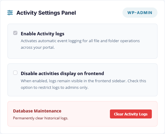 Activity Log Settings – Addon User Private Files PRO Activity Log Settings – Addon User Private Files PRO